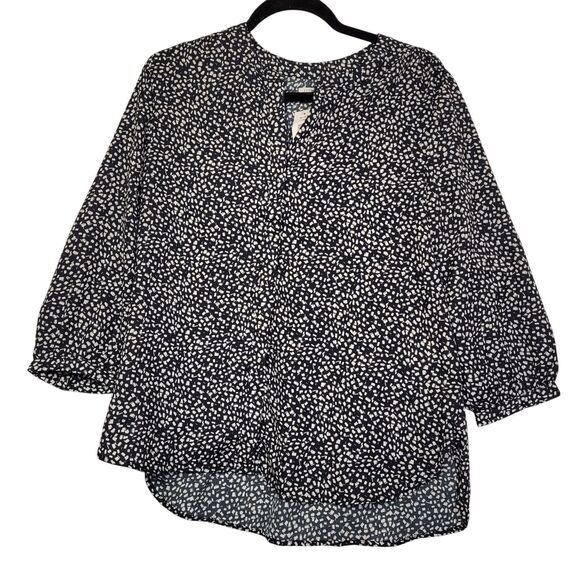Jachs Girlfriend Women's Black & White Printed 3/4 Sleeve Hidden Button Blouse S - Picture 1 of 15